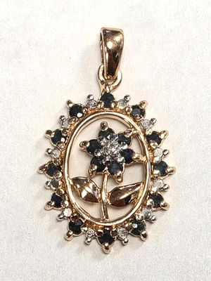 Sterling Silver 925 ROSS SIMONS Sapphire & Diamond Flower Gold Vermeil Pendant - Image 1 of 4