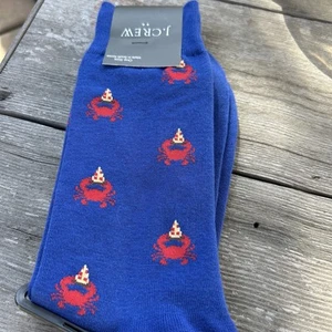 NWT J CREW Men's Socks One Size Blue Color W/Crabs Eating Pizza Theme Casual - Picture 1 of 7