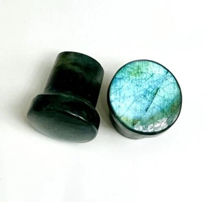 Pair of Natural Labradorite Single Flare Ear Plugs Sky Blue Fire Size 3MM to All - Picture 1 of 6
