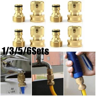 3/4英寸花园软管快速连接水软管适用于黄铜母头公头连接器美国 — 第 1/4 张图片