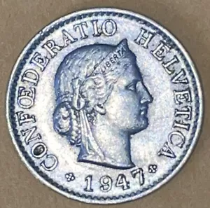 Swiss 5 Rappen Coin 1947 B Switzerland Copper Nickel Roman Godess Liberty KM# 26 - Picture 1 of 16