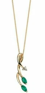 Diamant Und Smaragd Anhänger Wein 9ct Gelbgold Gestempelt Britische Hergestellt - Bild 1 von 2