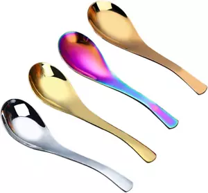 Soup Spoon 4PCS Rainbow Stainless Steel Coffee Spoons Ice Cream Perfect for Home - Picture 1 of 6