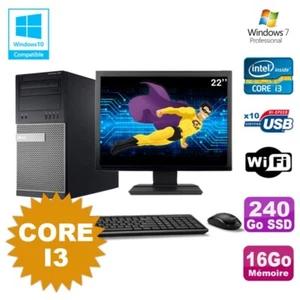 Pack PC tour DELL 790 Core I3 3.1Ghz 16Go 240Go SSD DVD Wifi Win 7 + Schirm 22 " - Bild 1 von 1