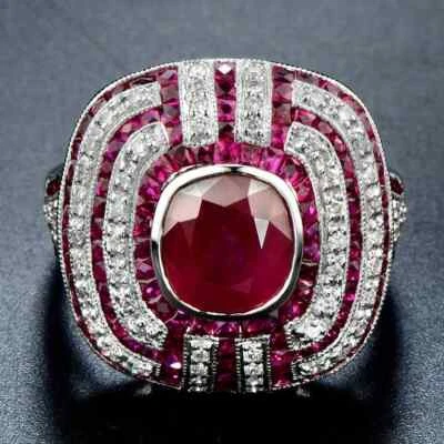 5.40 CT Red Ruby & White CZ Women's 935 Silver Excellent Fabulous Cocktail Ring - Image 1 of 4