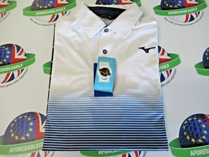 Mizuno Quick Dry Mirage Polo Blanco/Multi Azul Rayas Reino Unido Talla Mediana - Imagen 1 de 2
