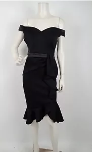 Women's Lipsy London Party Dress Size 12 Black Layered Wiggle with Ruffles - Picture 1 of 6