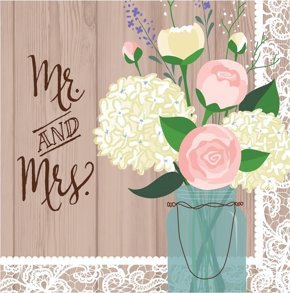 Rustic Wedding Bridal Shower Anniversary Party Paper Luncheon Napkins MR. & MRS. - Image 1 of 1