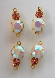 VINTAGE 4 PERLINE CONNETTORE VETRO SFACCETTATO AB BIANCO STRASS ROSA • 16x11mm - Foto 1 di 3