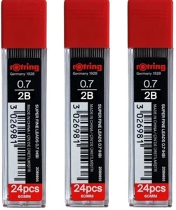 rOtring 0.7mm 2B Super Polymer Pencil Lead - Pack 24 Count (Pack of 3), Black - Picture 1 of 3