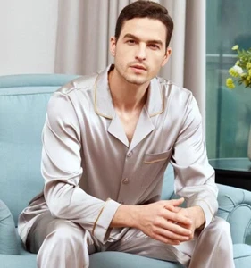 NEW Men's 22MM 100% Silk Pajamas Set Pure Silk Sleepwear S M L XL - Picture 1 of 9