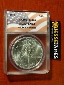 1986 $1 AMERICAN SILVER EAGLE ANACS MS70 FLAG LABEL - Picture 1 of 2