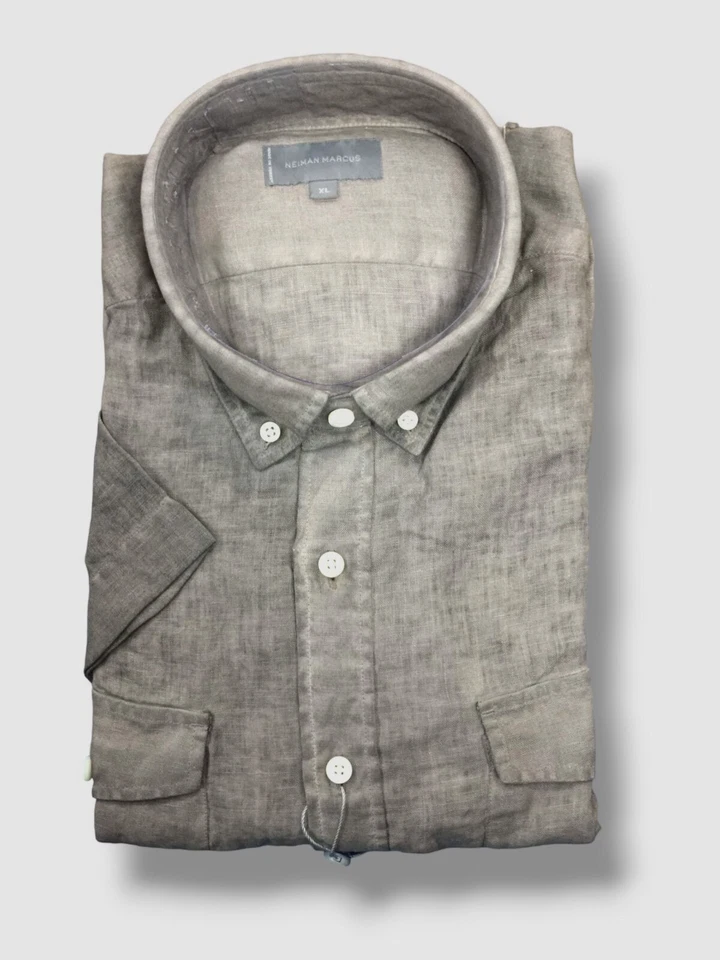 $185 Neiman Marcus Men's Brown Short Sleeve Button Down Shirt Size XL - Image 1 of 1