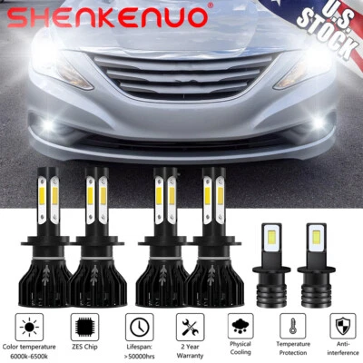 For Hyundai Sonata 1999 2000 2001 6000K LED Headlight + Fog Light Bulbs Combo 6X - Image 1 of 4