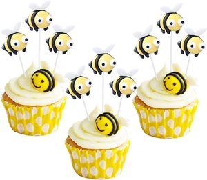 24Pcs Bumble Bee Cupcake Toppers Little Figurine Bee Cupcake Picks Oh Babee Cake - Picture 1 of 12