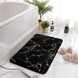 Marble Bathroom Rugs Nonslip Black Gold Bathroom Mats Ultra Soft Washable Bat... - Picture 1 of 4
