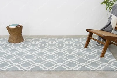 Art Déco Indio Alfombras 2.4x3m Azul Enrejado Mechón a Mano Lana Alfombra - Imagen 1 de 4