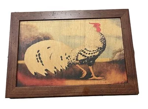 French Roosters 2000 #1 Of 2 Antique Folk Art Wood Art By Alexandra Churchill - Picture 1 of 5