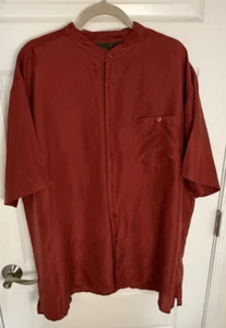 SCANDIA WOODS Burgundy Button Down 100% Silk Shirt Lightweight Men's Size XLG - Picture 1 of 4