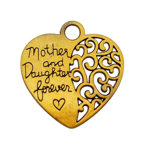 10 Gold Plated Alloy Mother Daughter Love Heart Charms Word Pendant DIY 29*28mm - Picture 1 of 5