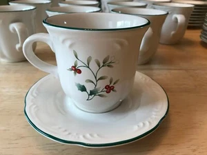 Pfaltzgraff Winterberry CUP & SAUCER SET Christmas Winter Holly Berry Stoneware - Picture 1 of 9