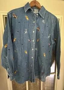 Vintage Winnie The Pooh and Friends Embroidered Denim Women’s Shirt Med - Picture 1 of 10