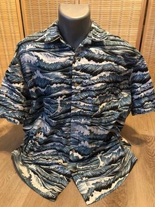 Camisa Cooke Street Hawaiana Abotonada 100% Algodón Olas Ocean Sea XL (H37) Azul - Imagen 1 de 7