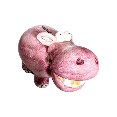 Розовый причудливый керамический банк Hippo 6,5 дюйма - Изображение 1 из 4