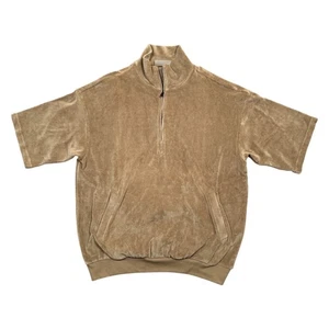 Essentials Fear of God Velour Velvet 1/4 Zip Tan S/S Shirt Mens XL - Picture 1 of 12