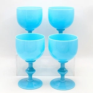 Portieux Vallerysthal Blue Opaline Wine Glass Goblets 5.25" Set of 4 France 1930 - Picture 1 of 17