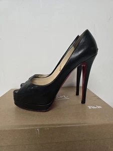 Christian Louboutin Black Leather Peep Toe Heels UK 5.5 EU 38.5 - Picture 1 of 9