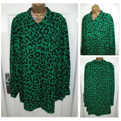 NEW LOOK CURVES Green Leopard Blouse Size 26, Long sleeve Shirt Smart  Casual - Image 1 of 4