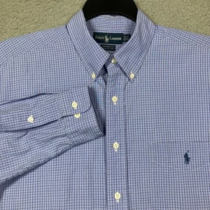 Ralph Lauren Shirt Mens 16 1/2   36/37  Long Slv Blue Plaid Button Down Yarmouth - Picture 1 of 10