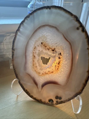 Large Polished Natural Agate Geode Slice Slab 6.3"x5.5" | Backlit Quartz Display - Image 1 of 4