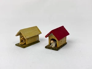 2 VTG Putz Village Miniature Wood Dog Houses 1" Mini Christmas Figurines Germany - Picture 1 of 12