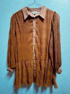 Umgee Gr. Medium Burnt Orange Button Down Hemd Bauernärmel Boho Gaze - Bild 1 von 5