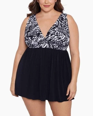 LONGITUDE Swimdress Swimsuit Plus Size 18 Black White Swim Wear Beach Resort - Image 1 of 4