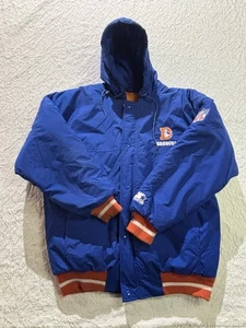 Vintage 90s Starter Denver Broncos Puffer Jacket Men Size L Blue Orange Logo Y2K - Bild 1 von 23