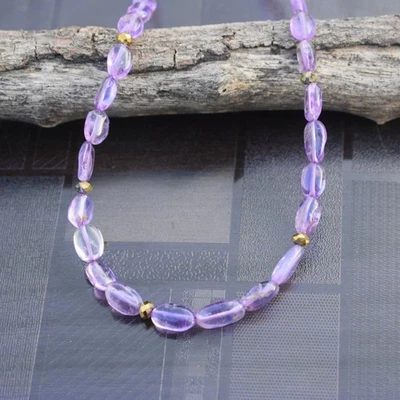 Collana regolabile con perline e perline da 15" di ametista viola naturale... - Immagine 1 di 4