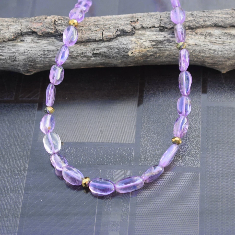 Collana regolabile con perline e perline da 15" di ametista viola naturale... - Immagine 1 di 4