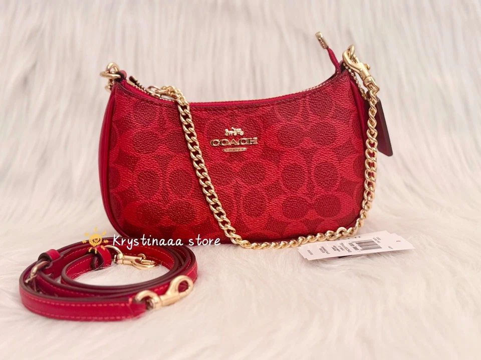 Coach Teri Mini Crossbody Bag Signature Canvas CW323 Gold/Bold Red