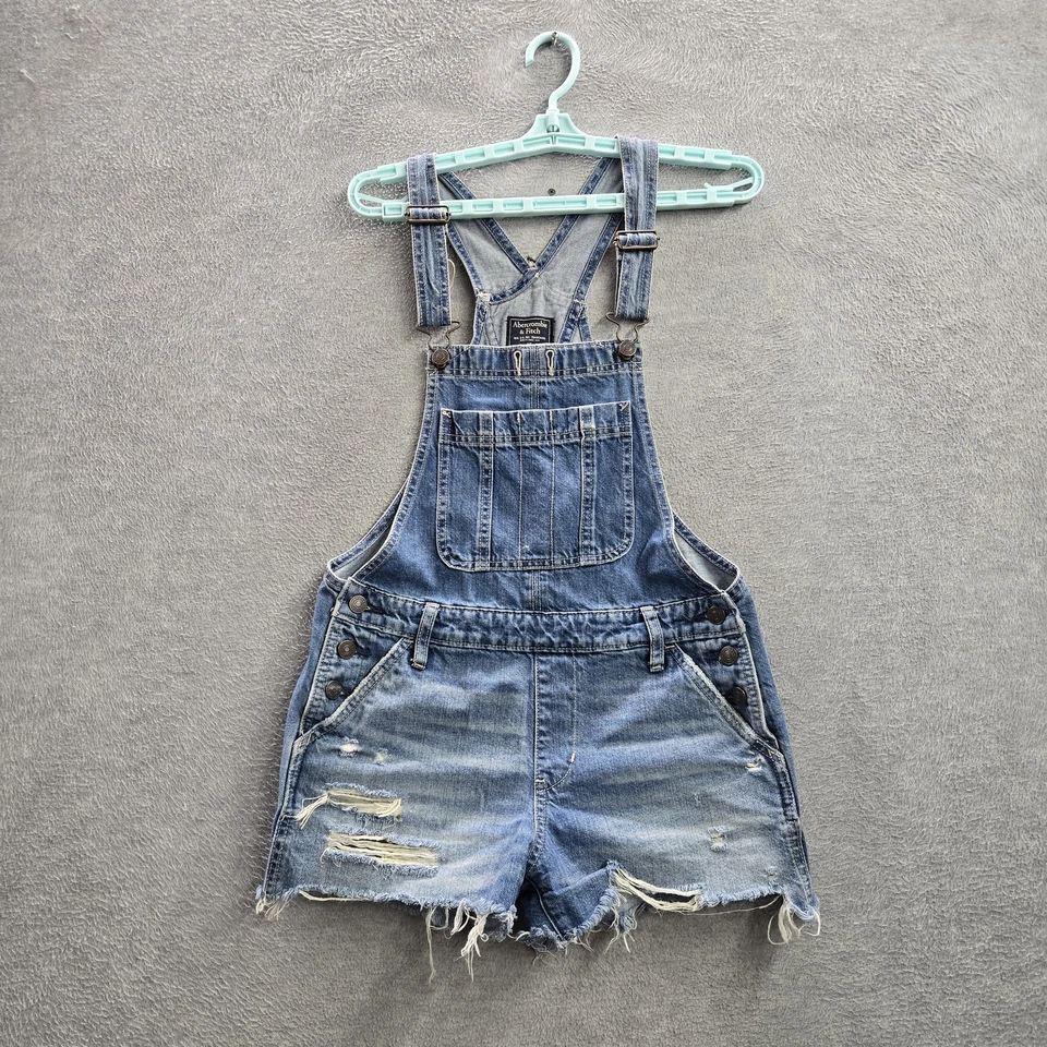 Mono de mujer Abercrombie & Fitch XS azul vaquero corto desgastado crudo Foto 1 de 4