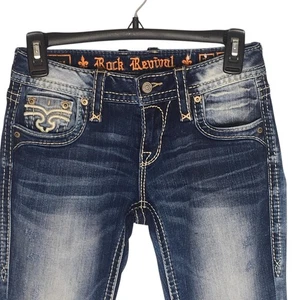 Rock Revival Jeans Damen 27 blau Alaina Skinny distressed bestickt Taschen - Bild 1 von 20