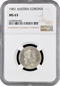 Austria 1 corona 1901, NGC MS63, "Emperor Franz Joseph I (1848 - 1916)" - Picture 1 of 2