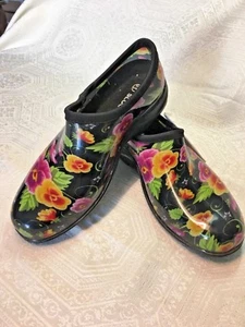 NWT size 10 SLOGGERS Womans Floral Pink Navy Gardening Shoes Booties - Picture 1 of 7