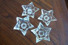 Set of 4 Vintage Clear Glass 5-Point Star Shaped Taper Candle Holders 