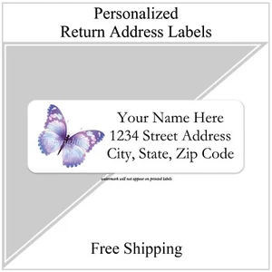 400 Return Address Labels Personalized Printed 1/2 x 1 3/4 Purple Butterfly - Picture 1 of 2