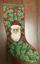 Victorian Style Santa Father Christmas Hand Stitched Needlepoint Stocking