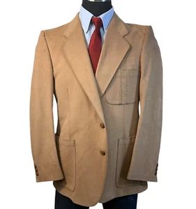 42R Norfolk Suede (Faux) Suit Jacket Sport Coat Blazer Tan Leisure Retro Vtg EXC - Picture 1 of 16