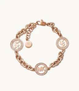 MICHAEL KORS Fulton MK Logo Rose Gold Chain Bracelet Crystals MKJ4731791 +MK BOX - Picture 1 of 3